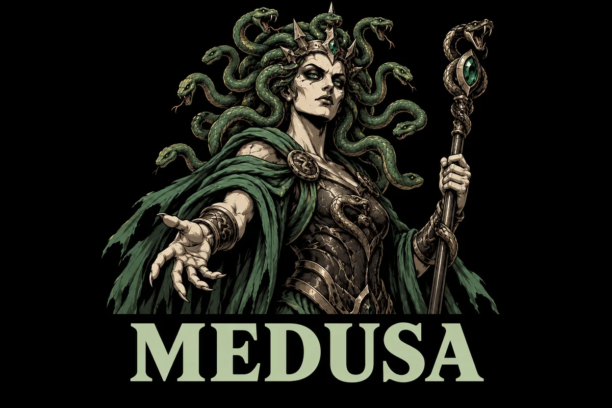 Medusa, an original illustrated mythological portrait