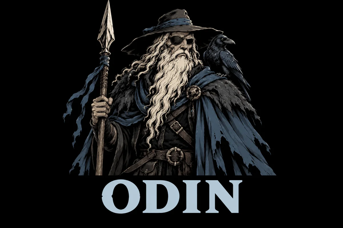 Odin, an original illustrated mythological portrait