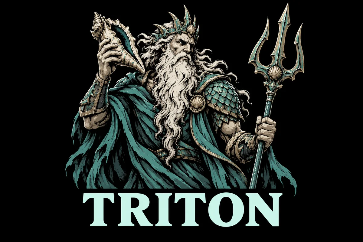Triton, an original illustrated mythological portrait