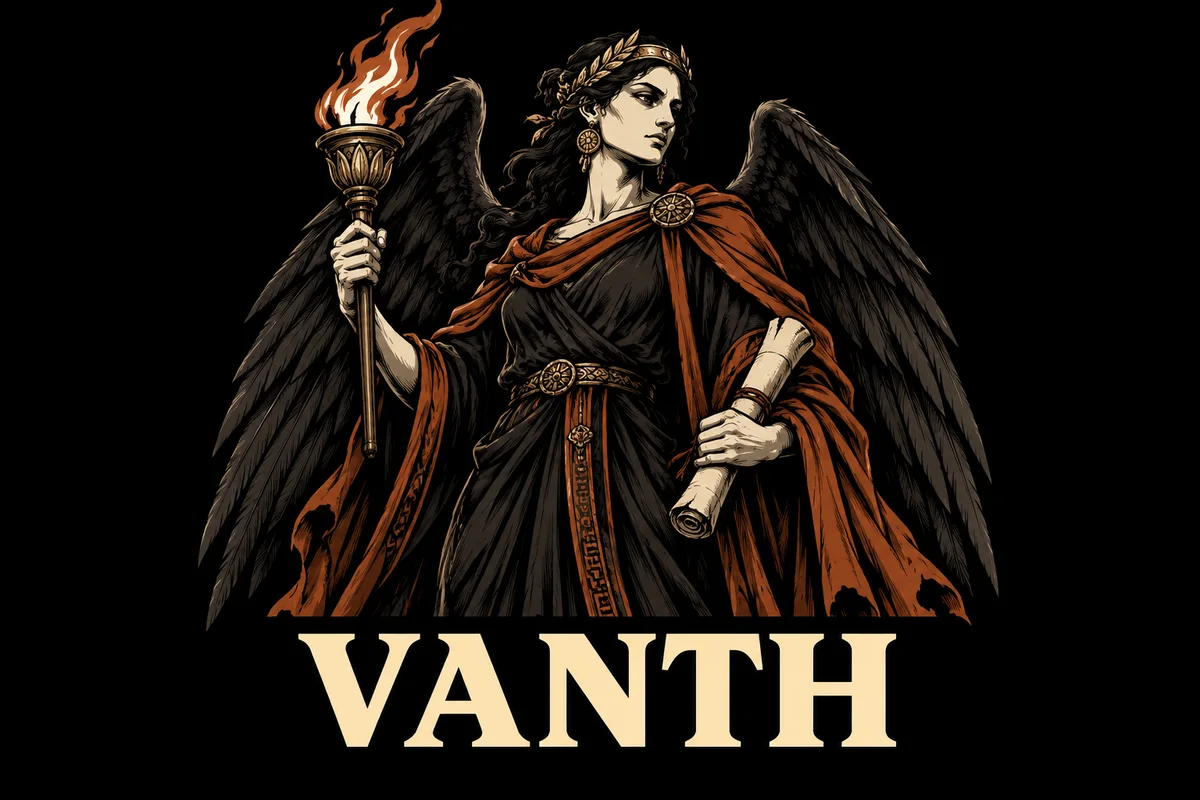 Vanth, an original illustrated mythological portrait